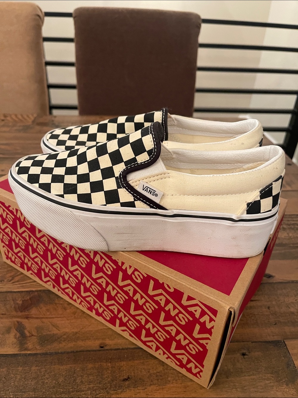 Vans women’s Checkerboard Slip-On Platform Sneakers - Black & Cream